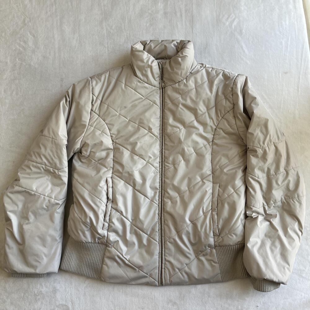 Vintage Guess Jacket Mens XL Beige Quilted Puffer Full Zip Insulated Y2K
